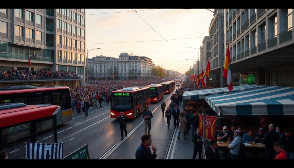 Футбольные фанаты и их влияние на городскую культуру - иллюстрация